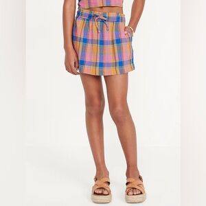 Old Navy Girls’ Plaid Linen Blend Drawstring Skirt